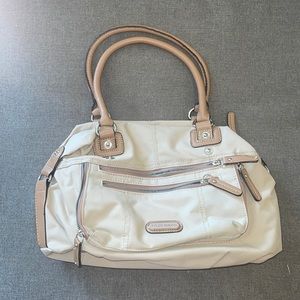 Tyler Rodman khaki/tan colored satchel bag. Paisley lining.